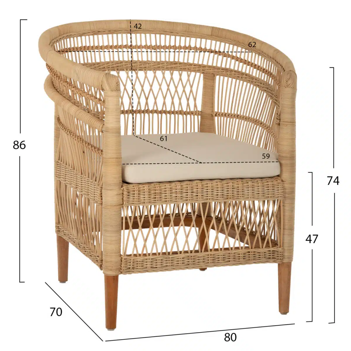 ΠΟΛΥΘΡΟΝΑ MALAWI HM9635.04 ΞΥΛΟ ΜΑΟΝΙ ΕΠΕΝΔΥΣΗ RATTAN ΛΕΥΚΟ ΜΑΞΙΛΑΡΙ ΚΑΘΙΣΜΑΤΟΣ 80x70x86Υεκ. - Image 2