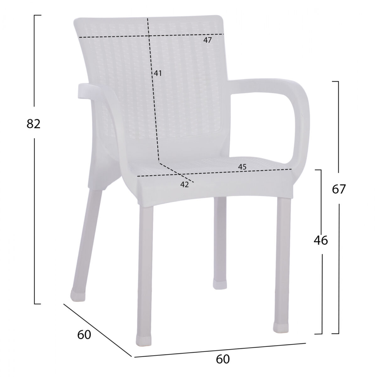 ΠΟΛΥΘΡΟΝΑ ΠΟΛΥΠΡΟΠΥΛΕΝΙΟΥ RATTAN ΠΟΔΙ ALU HM5591.01 ΧΡΩΜΑ ΛΕΥΚΟ 60x60x82 cm - Image 2