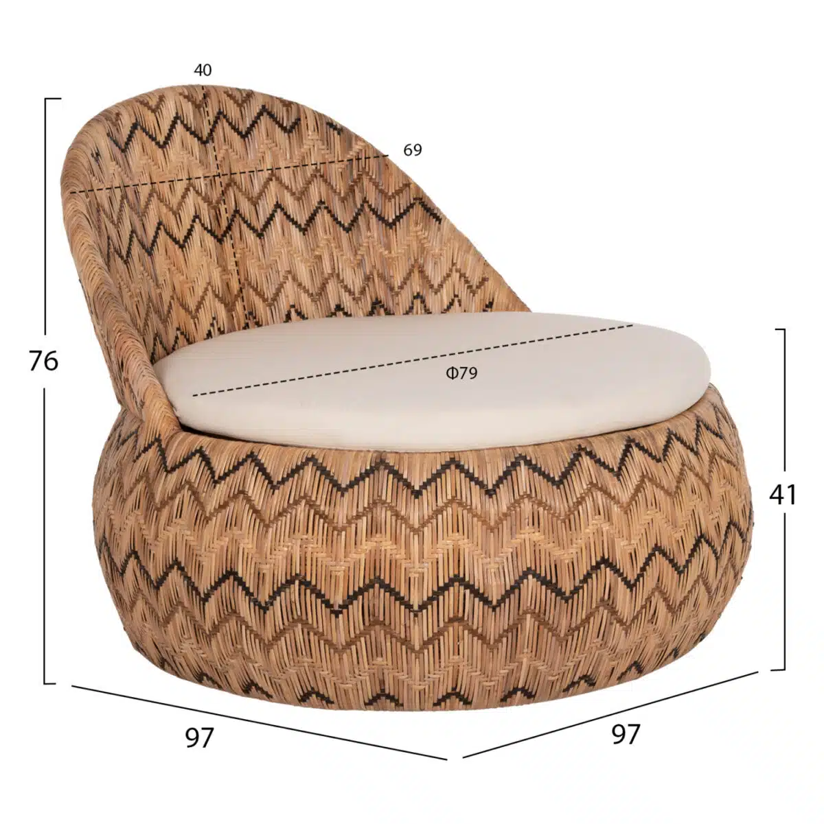 ΠΟΛΥΘΡΟΝΑ ΣΤΡΟΓΓΥΛΗ LADLON HM5992 RATTAN ΦΥΣΙΚΟ-ΕΚΡΟΥ ΜΑΞΙΛΑΡΙ 97x97x76Υεκ. - Image 2