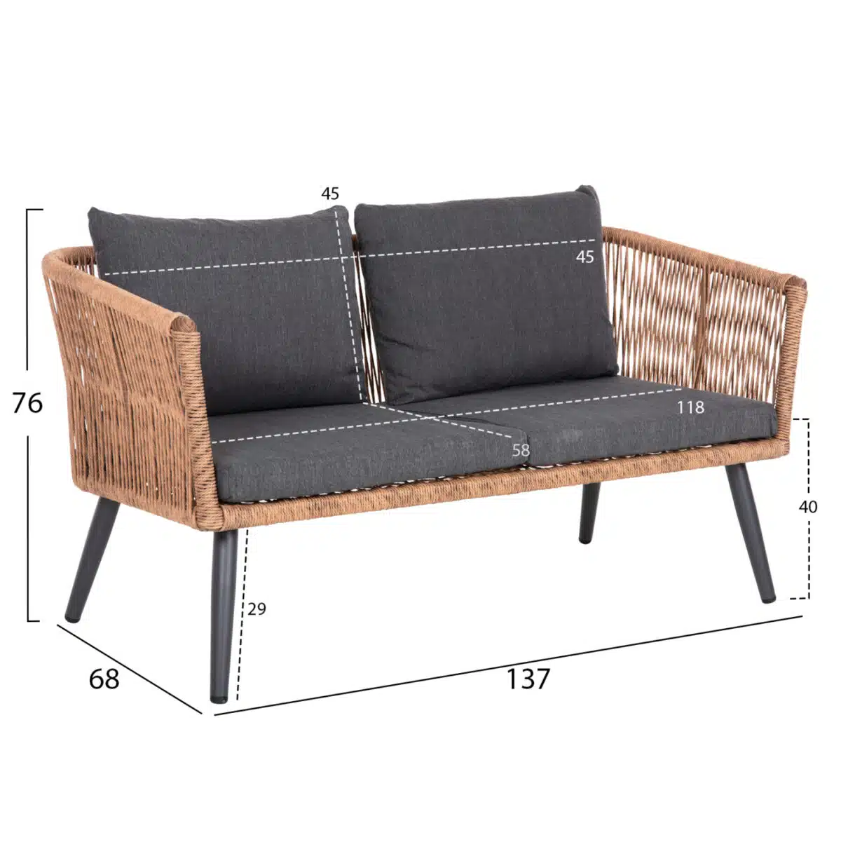 ΣΑΛΟΝΙ ΕΞ.ΧΩΡΟΥ 4ΤΜΧ FREJA HM6057.03 ΑΛΟΥΜ.ΑΝΘΡΑΚΙ-PE RATTAN ΜΠΕΖ-ΑΝΘΡΑΚΙ ΜΑΞΙΛΑΡΙΑ - Image 3