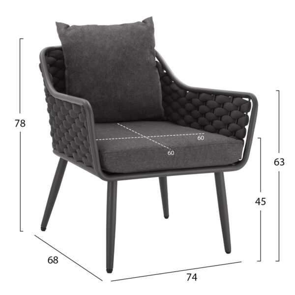 ΣΕΤ ΣΑΛΟΝΙΟΥ 4ΤΜΧ ΜΕ ΜΕΤΑΛΛΙΚΟ ΣΚΕΛΕΤΟ ΚΑΙ WICKER ΓΚΡΙ HM5711 - Image 3