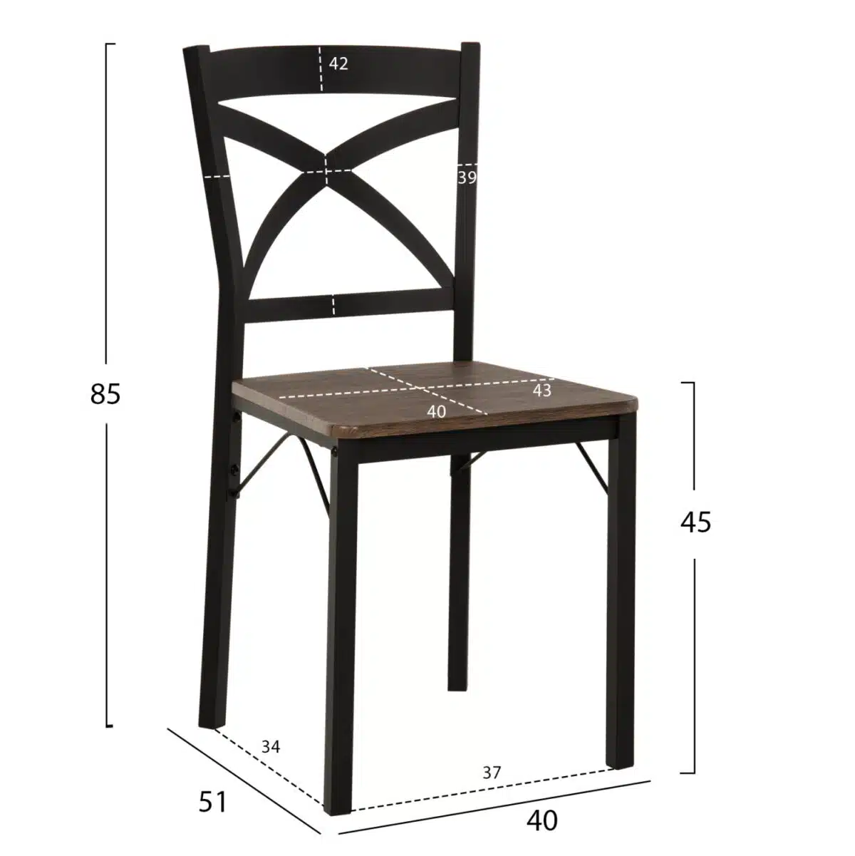 ΣΕΤ ΤΡΑΠΕΖΑΡΙΑΣ GOOSE 5ΤΜΧ HM9530.01 MDF ΚΑΡΥΔΙ-ΜΕΤΑΛΛΟ ΜΑΥΡΟ 120x80x75Yεκ. - Image 3