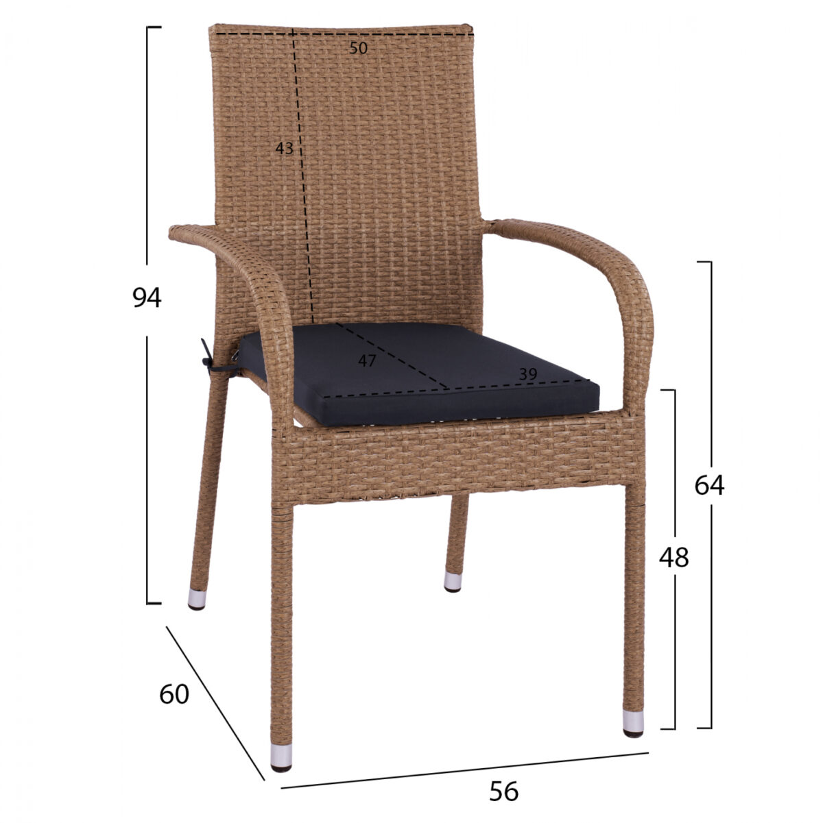 ΣΕΤ ΤΡΑΠΕΖΑΡΙΑΣ 5ΤΜΧ ΤΡΑΠ. 150Χ90 & ΠΟΛΥΘΡΟΝΕΣ WICKER RATTAN ΜΠΕΖ ΚΑΦΕ HM11713.02 - Image 3