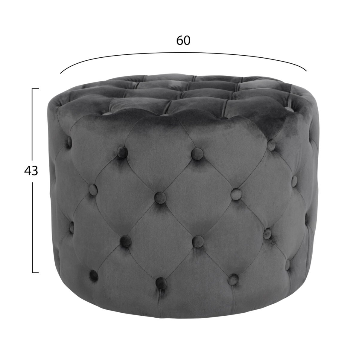 ΣΚΑΜΠΟ KASSIE  ΓΚΡΙ ΒΕΛΟΥΔΟ ΤΥΠΟΥ CHESTERFIELD HM8406.01 Φ60x43Υ εκ. - Image 2