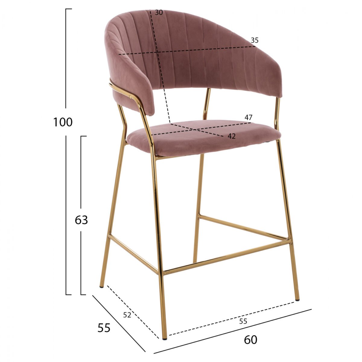 ΣΚΑΜΠΟ ΜΕΣΑΙΟΥ ΥΨΟΥΣ HM8734.02 THEODORE ΒΕΛΟΥΔΟ ΣΑΠΙΟ ΜΗΛΟ ΕΠΙΧΡΥΣΟ ΣΚΕΛΕΤΟ 60x55x100Y εκ. - Image 2