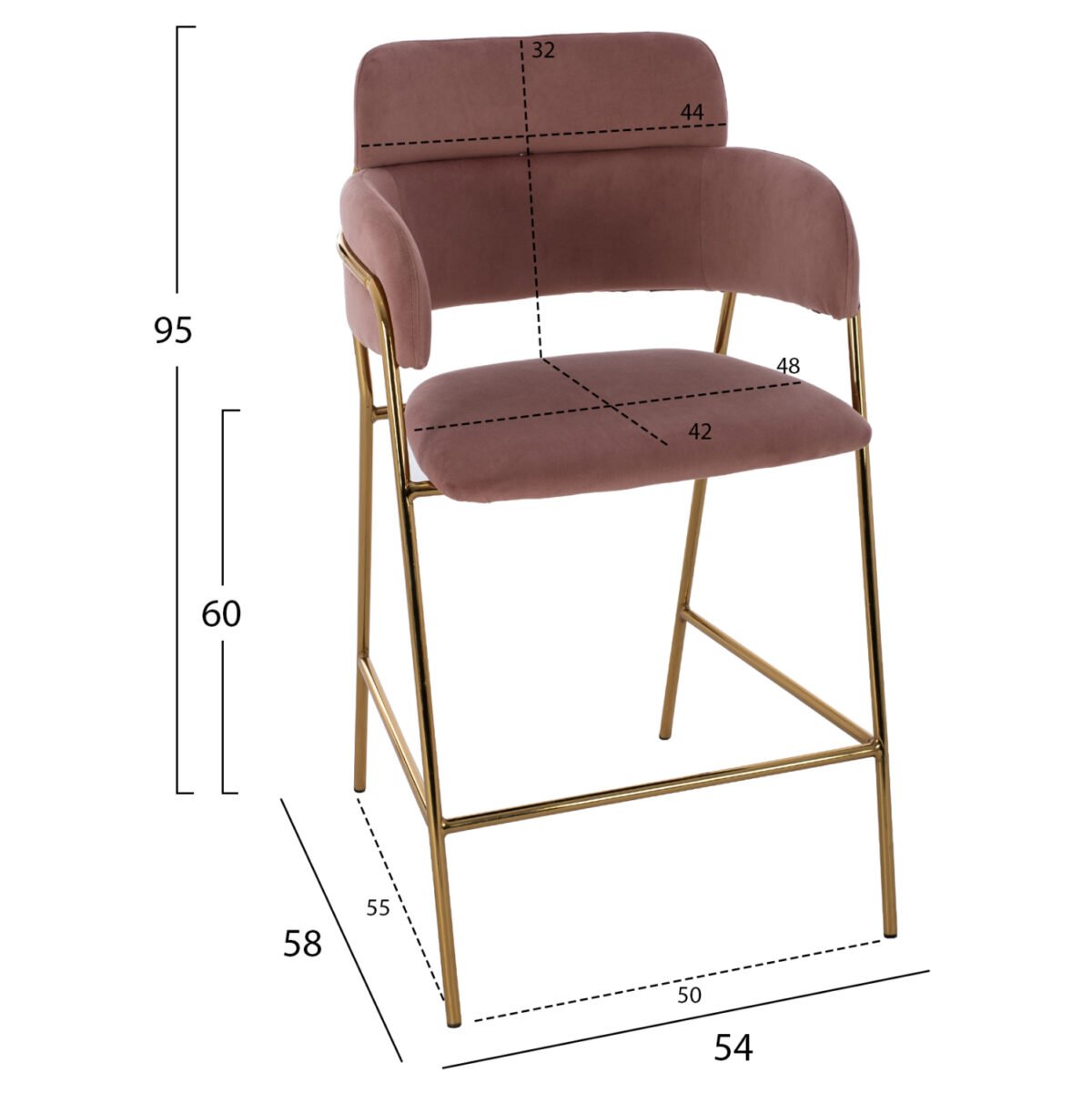 ΣΚΑΜΠΟ ΜΕΣΑΙΟΥ ΥΨΟΥΣ KELSO HM8735.02 ΒΕΛΟΥΔΟ ΣΑΠΙΟ ΜΗΛΟ ΕΠΙΧΡΥΣΟ ΣΚΕΛΕΤΟ 54x58x95Υ εκ. - Image 2