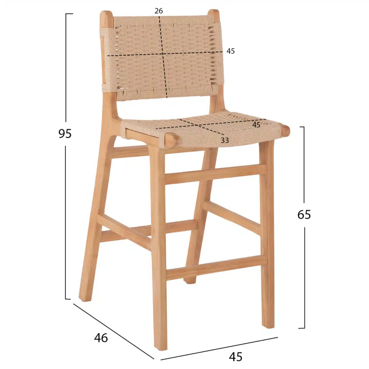 ΣΚΑΜΠΟ ΜΕΣΑΙΟΥ ΥΨΟΥΣ HM9332.01 RUBBERWOOD & ΣΧΟΙΝΙ- ΦΥΣΙΚΟ ΧΡΩΜΑ 45x46x95Υεκ. - Image 2