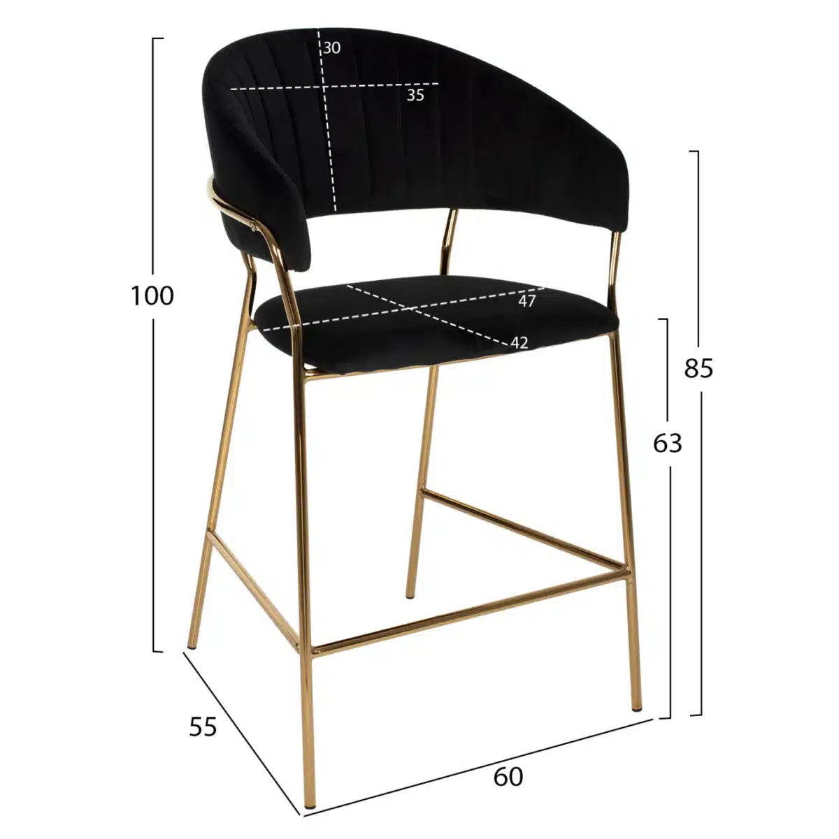 ΣΚΑΜΠΟ ΜΠΑΡ HM8734.04 ΒΕΛΟΥΔΟ ΜΑΥΡΟ THEODORE ΧΡΥΣΟ ΜΕΤΑΛΛΙΚΟ ΣΚΕΛΕΤΟ 60x55x100Υεκ. - Image 2