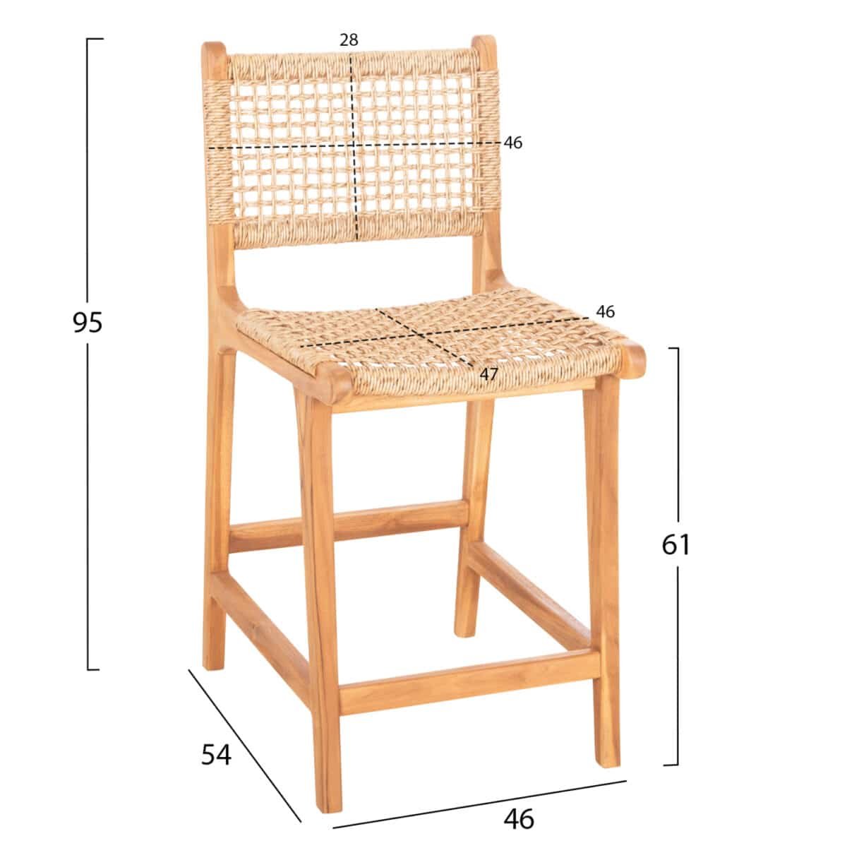 ΣΚΑΜΠΟ ΜΠΑΡ ΜΕ ΠΛΑΤΗ NESHA HM9381.11 ΞΥΛΟ ΤΕΑΚ & ΣΧΟΙΝΙ VIRO VIRO 46x53x96εκ. - Image 2