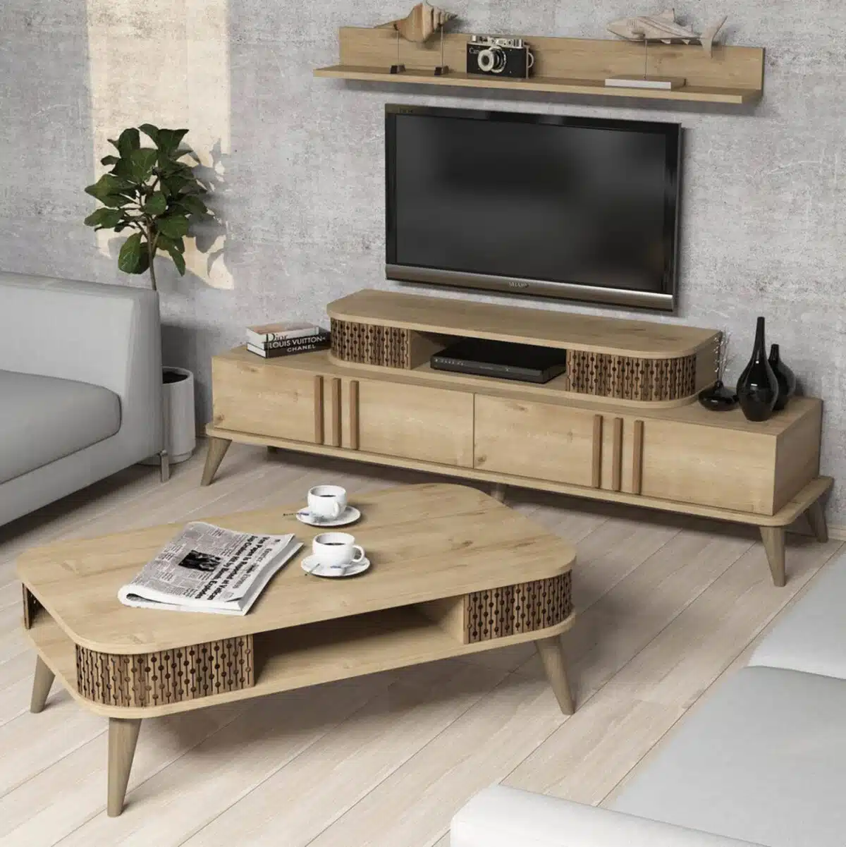 ΣΥΝΘΕΣΗ ΣΑΛΟΝΙΟΥ 2 ΤΜΧ ΦΥΣΙΚΟ OAK HM11848.01 - Image 2