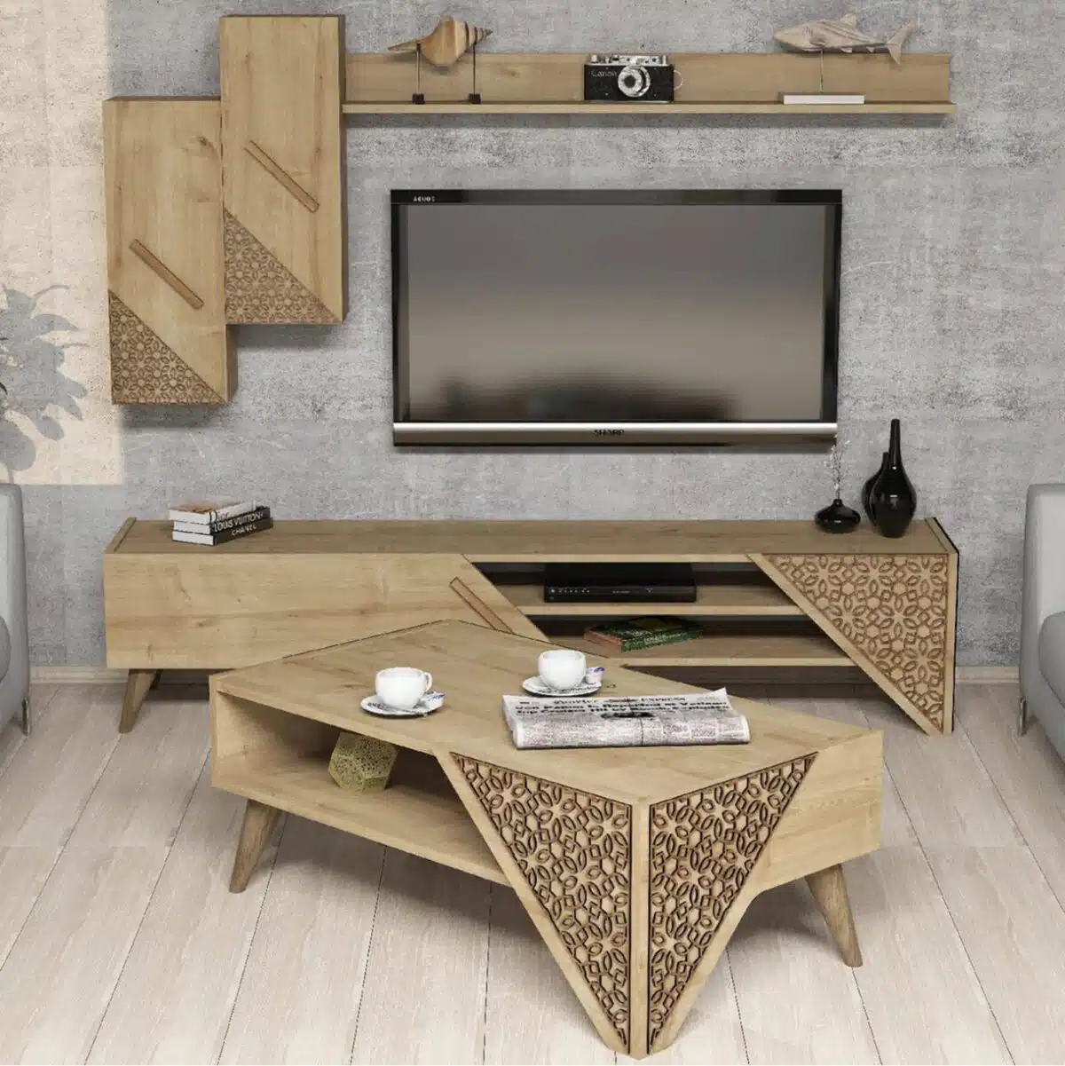 ΣΥΝΘΕΣΗ ΣΑΛΟΝΙΟΥ ΜΕΛΑΜΙΝΗΣ 2 ΤΜΧ ΦΥΣΙΚΟ OAK HM11849.01 - Image 2