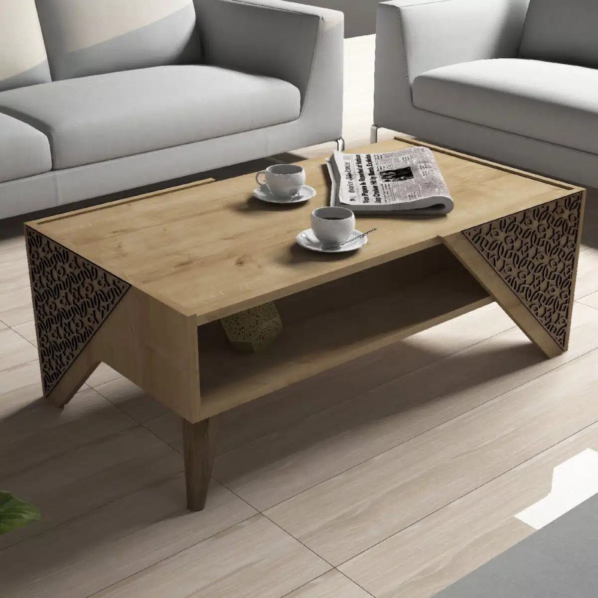 ΣΥΝΘΕΣΗ ΣΑΛΟΝΙΟΥ ΜΕΛΑΜΙΝΗΣ 2 ΤΜΧ ΦΥΣΙΚΟ OAK HM11849.01 - Image 6