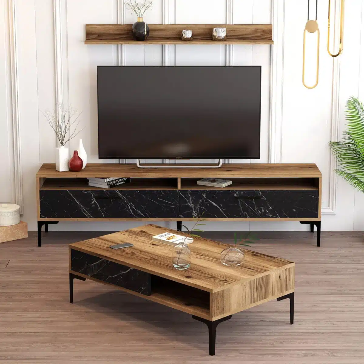 ΣΥΝΘΕΣΗ ΣΑΛΟΝΙΟΥ ΜΕΛΑΜΙΝΗΣ 2ΤΜΧ ΚΑΡΥΔΙ-BLACK MARBLE HM11855.01 - Image 2