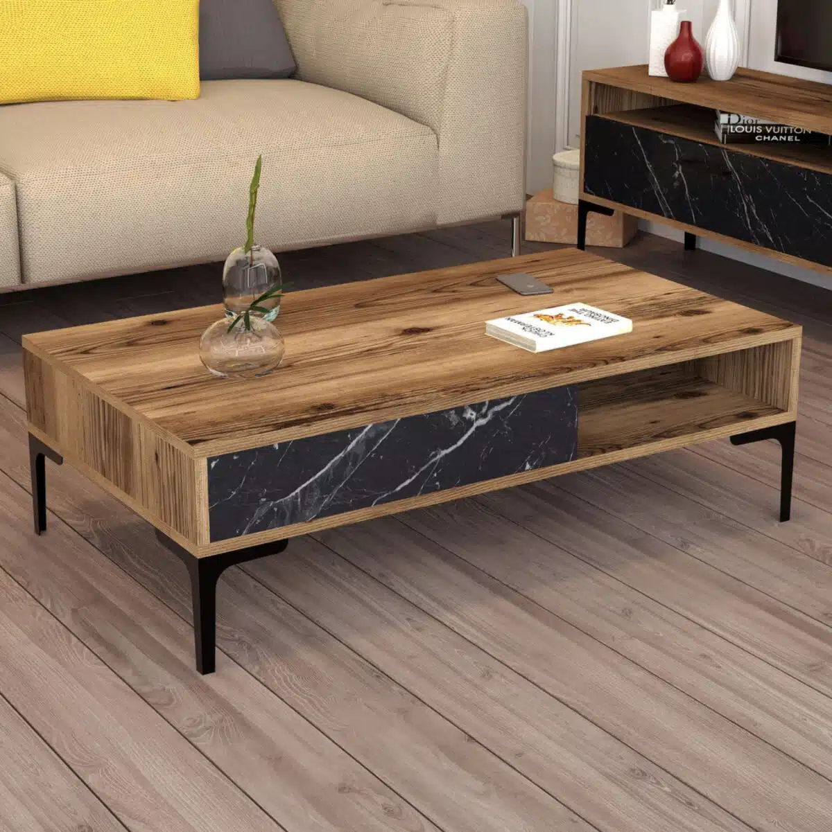 ΣΥΝΘΕΣΗ ΣΑΛΟΝΙΟΥ ΜΕΛΑΜΙΝΗΣ 2ΤΜΧ ΚΑΡΥΔΙ-BLACK MARBLE HM11855.01 - Image 7