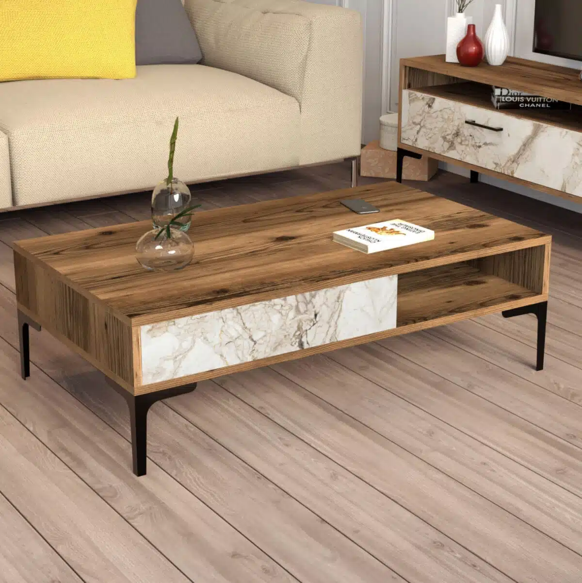 ΣΥΝΘΕΣΗ ΣΑΛΟΝΙΟΥ ΜΕΛΑΜΙΝΗΣ 2ΤΜΧ ΚΑΡΥΔΙ-WHITE MARBLE HM11855.02 - Image 7