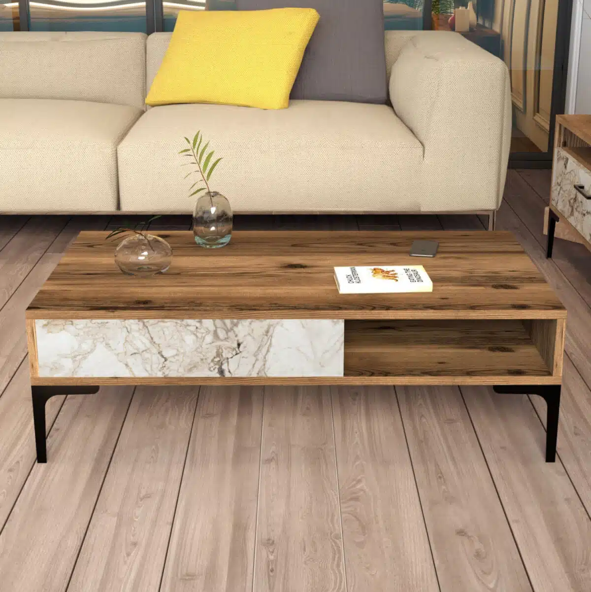 ΣΥΝΘΕΣΗ ΣΑΛΟΝΙΟΥ ΜΕΛΑΜΙΝΗΣ 2ΤΜΧ ΚΑΡΥΔΙ-WHITE MARBLE HM11855.02 - Image 8