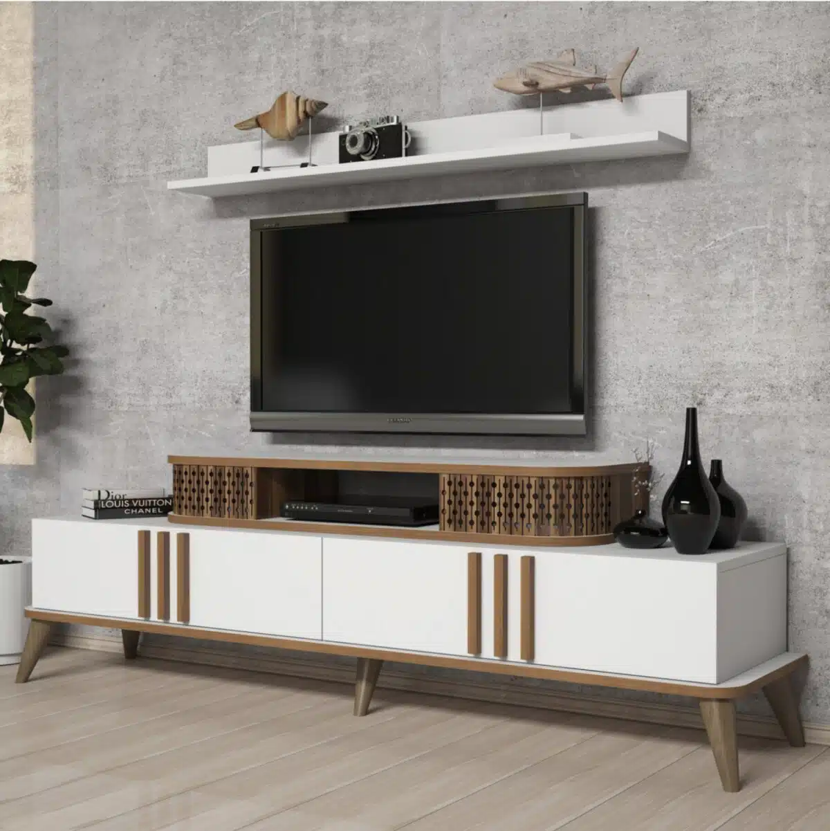 ΣΥΝΘΕΣΗ ΤΗΛΕΟΡΑΣΗΣ HM9515.03 ΜΕΛΑΜΙΝΗΣ ΣΕ ΛΕΥΚΟ & ΚΑΡΥΔΙ ΧΡΩΜΑ 168x39x51.6Y εκ. - Image 3