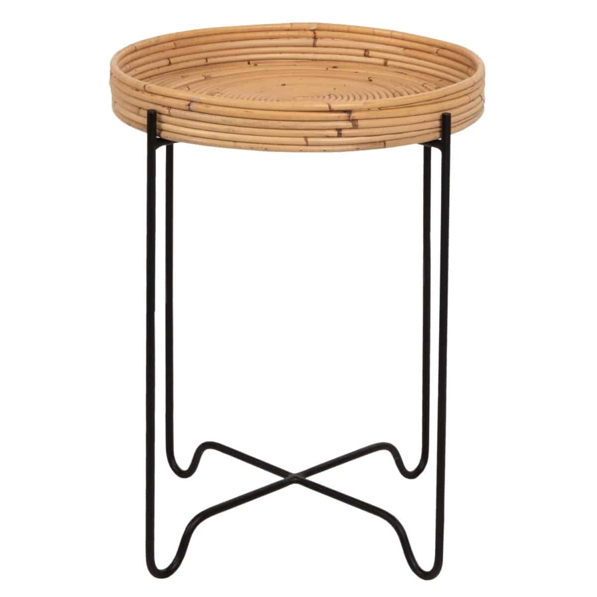 ΤΡΑΠΕΖΑΚΙ ΒΟΗΘΗΤΙΚΟ FLY HM7906 RATTAN ΦΥΣΙΚΟ ΧΡΩΜΑ-ΜΕΤΑΛΛΙΚΗ ΒΑΣΗ ΜΑΥΡΗ Φ40x53Yεκ. - Image 3