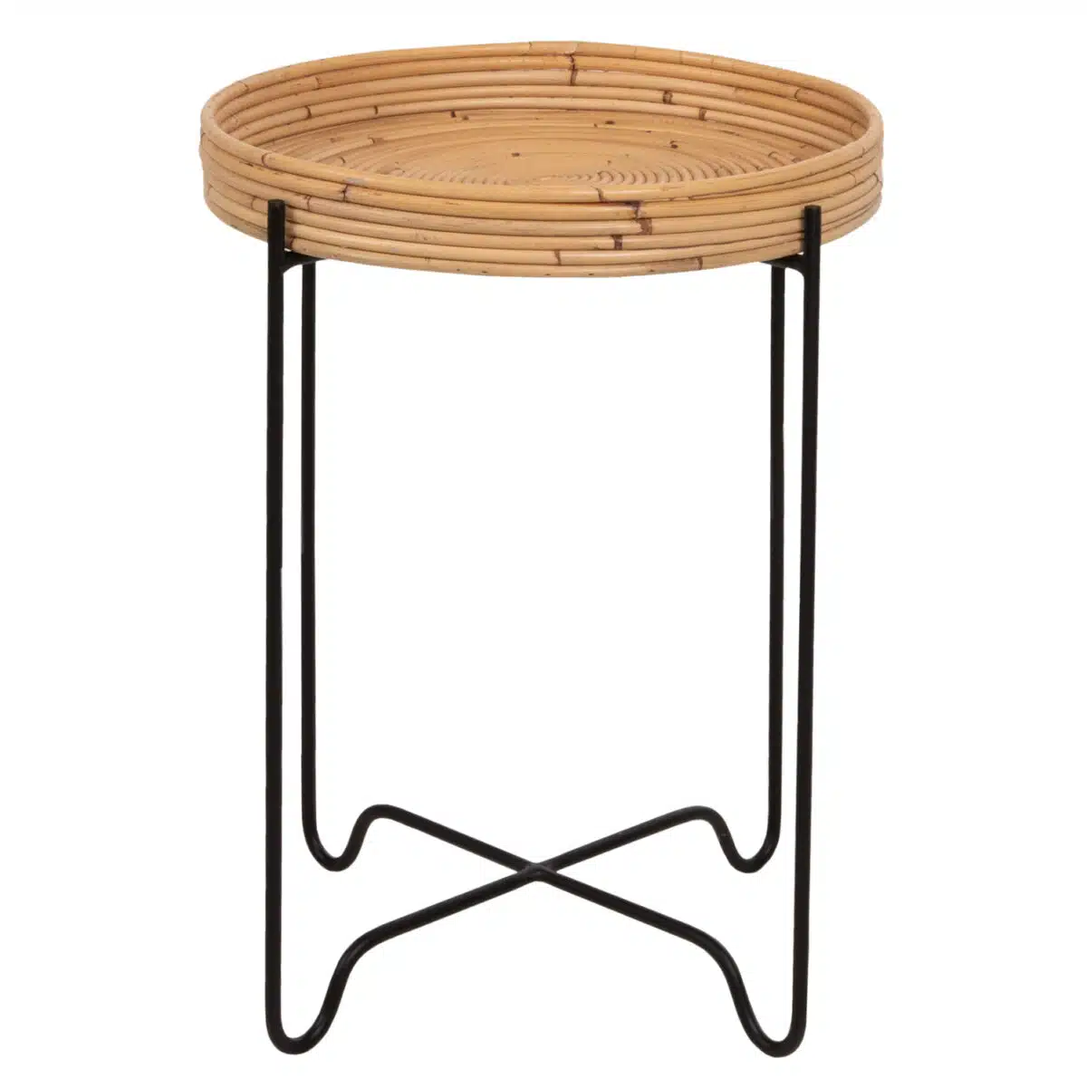 ΤΡΑΠΕΖΑΚΙ ΒΟΗΘΗΤΙΚΟ FLY HM7906 RATTAN ΦΥΣΙΚΟ ΧΡΩΜΑ-ΜΕΤΑΛΛΙΚΗ ΒΑΣΗ ΜΑΥΡΗ Φ40x53Yεκ. - Image 3