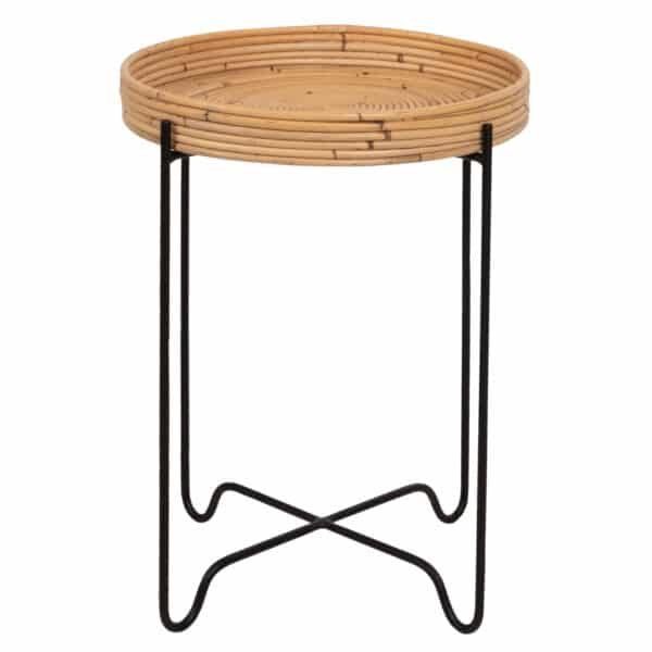 ΤΡΑΠΕΖΑΚΙ ΒΟΗΘΗΤΙΚΟ FLY HM7906 RATTAN ΦΥΣΙΚΟ ΧΡΩΜΑ-ΜΕΤΑΛΛΙΚΗ ΒΑΣΗ ΜΑΥΡΗ Φ40x53Yεκ. - Image 3