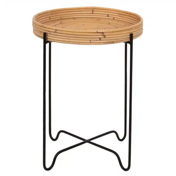 ΤΡΑΠΕΖΑΚΙ ΒΟΗΘΗΤΙΚΟ FLY HM7906 RATTAN ΦΥΣΙΚΟ ΧΡΩΜΑ-ΜΕΤΑΛΛΙΚΗ ΒΑΣΗ ΜΑΥΡΗ Φ40x53Yεκ. - Image 3