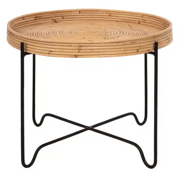 ΤΡΑΠΕΖΑΚΙ ΒΟΗΘΗΤΙΚΟ FLY HM7907 RATTAN ΦΥΣΙΚΟ ΧΡΩΜΑ-ΜΕΤΑΛΛΙΚΗ ΒΑΣΗ ΜΑΥΡΗ Φ50x40Υεκ. - Image 3