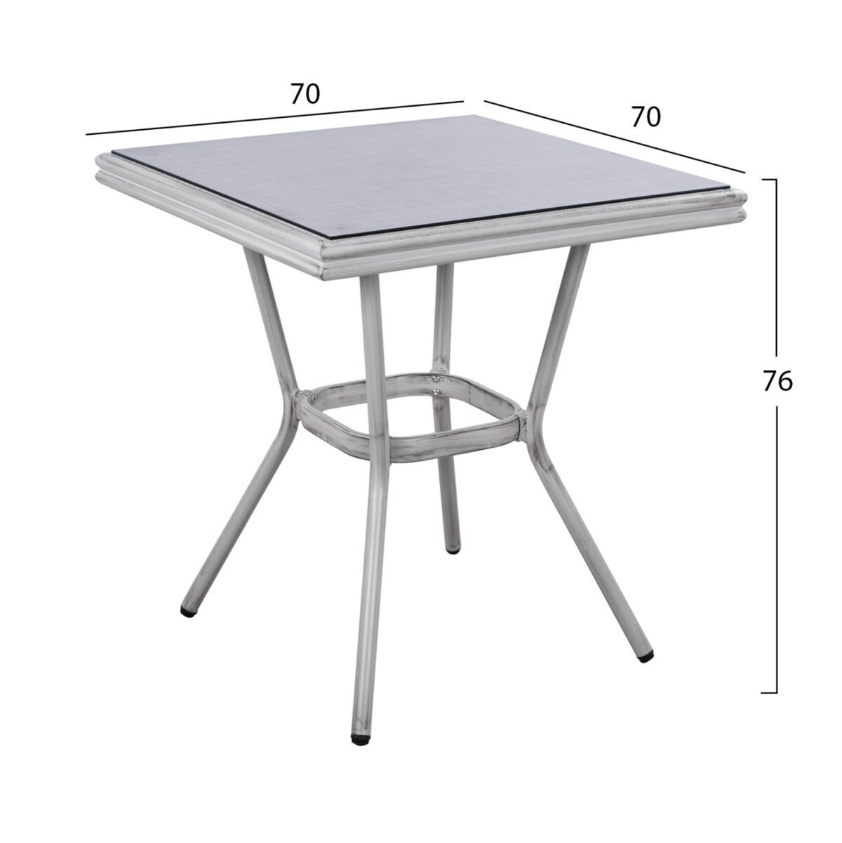 ΤΡΑΠΕΖΙ ΑΛΟΥΜΙΝΙΟΥ HARLOW 70X70X76 BAMBOO LOOK HM5568.01 ΛΕΥΚΗ ΠΑΤΙΝΑ ΜΕ ΓΥΑΛΙ - Image 2