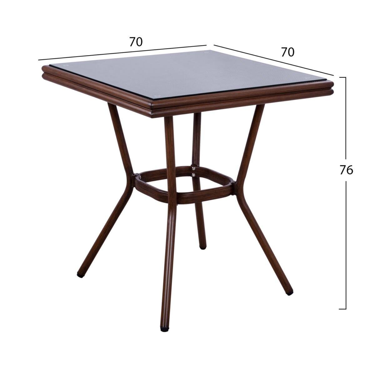 ΤΡΑΠΕΖΙ ΑΛΟΥΜΙΝΙΟΥ HARLOW 70X70X76  BAMBOO LOOK HM5568.03 ΚΑΦΕ ΜΕ ΓΥΑΛΙ - Image 2