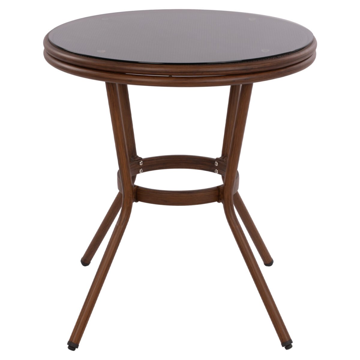 ΤΡΑΠΕΖΙ ΑΛΟΥΜΙΝΙΟΥ MOSES Φ70x76 εκ. BAMBOO LOOK HM5532.03 ΚΑΦΕ ΜΕ ΓΥΑΛΙ - Image 4