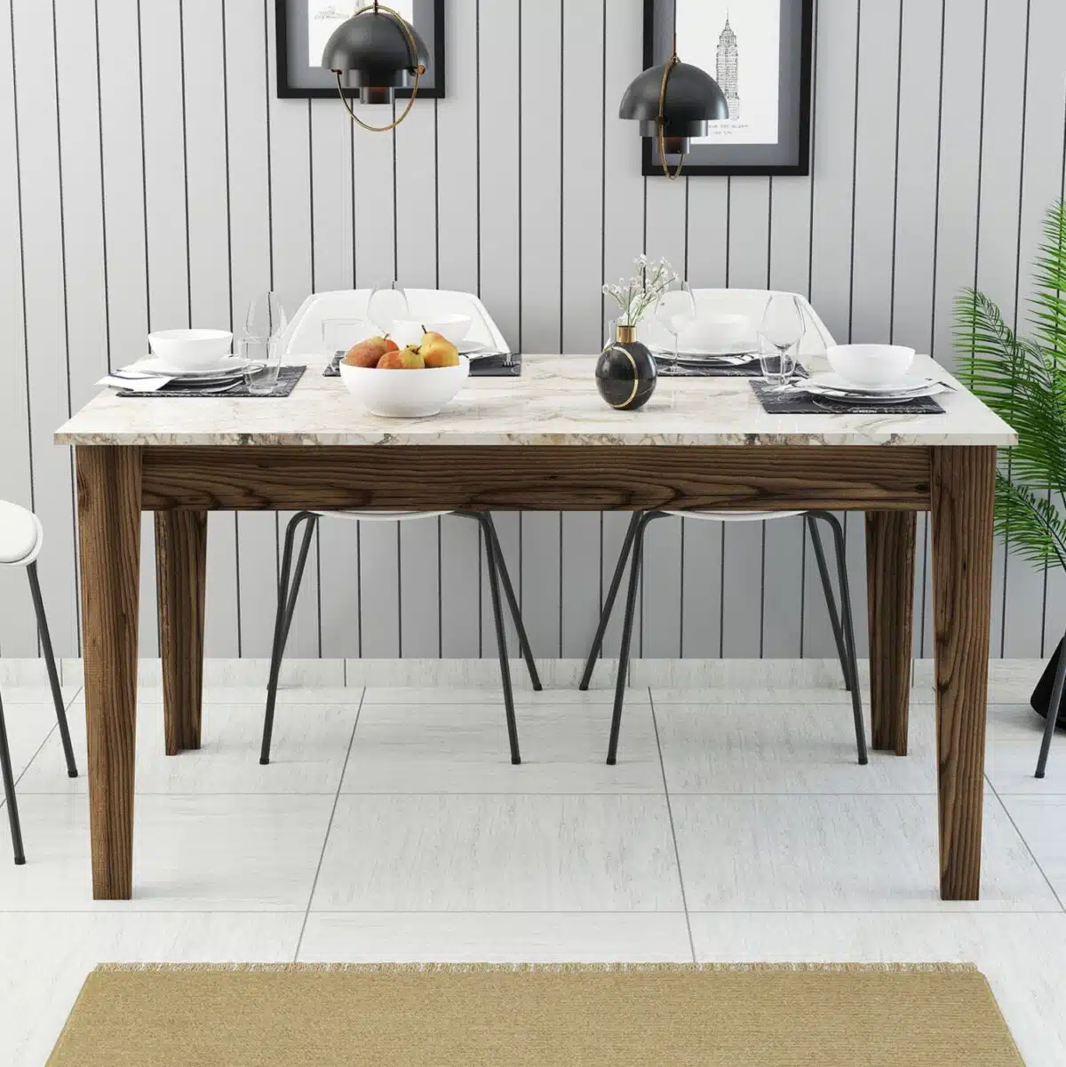 ΤΡΑΠΕΖΙ STANDARD HM9507.03 ΜΕΛΑΜΙΝΗ ΚΑΡΥΔΙ-ΛΕΥΚΟ ΜΑΡΜΑΡΟ ΜΕ ΑΠΟΘ.ΧΩΡΟ 145x88x75Yεκ. - Image 4
