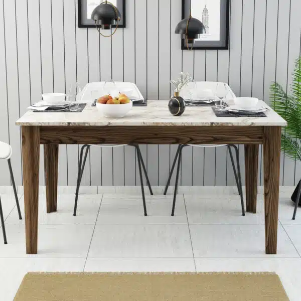 ΤΡΑΠΕΖΙ STANDARD HM9507.03 ΜΕΛΑΜΙΝΗ ΚΑΡΥΔΙ-ΛΕΥΚΟ ΜΑΡΜΑΡΟ ΜΕ ΑΠΟΘ.ΧΩΡΟ 145x88x75Yεκ. - Image 4