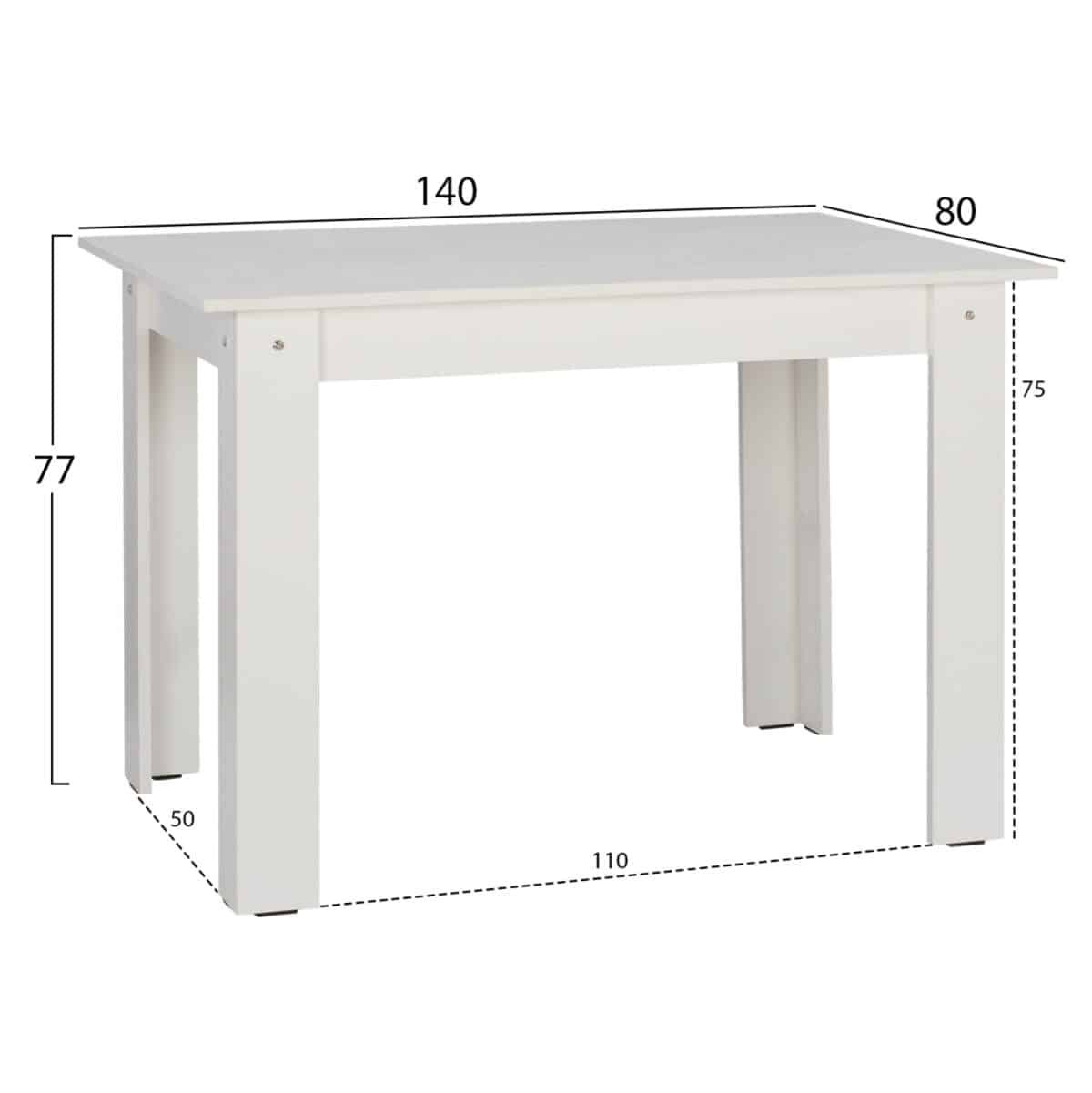 ΤΡΑΠΕΖΙ ΚΟΥΖΙΝΑΣ KELVIN 140x80x77Υεκ. ΛΕΥΚΟ HM2429.03 - Image 2