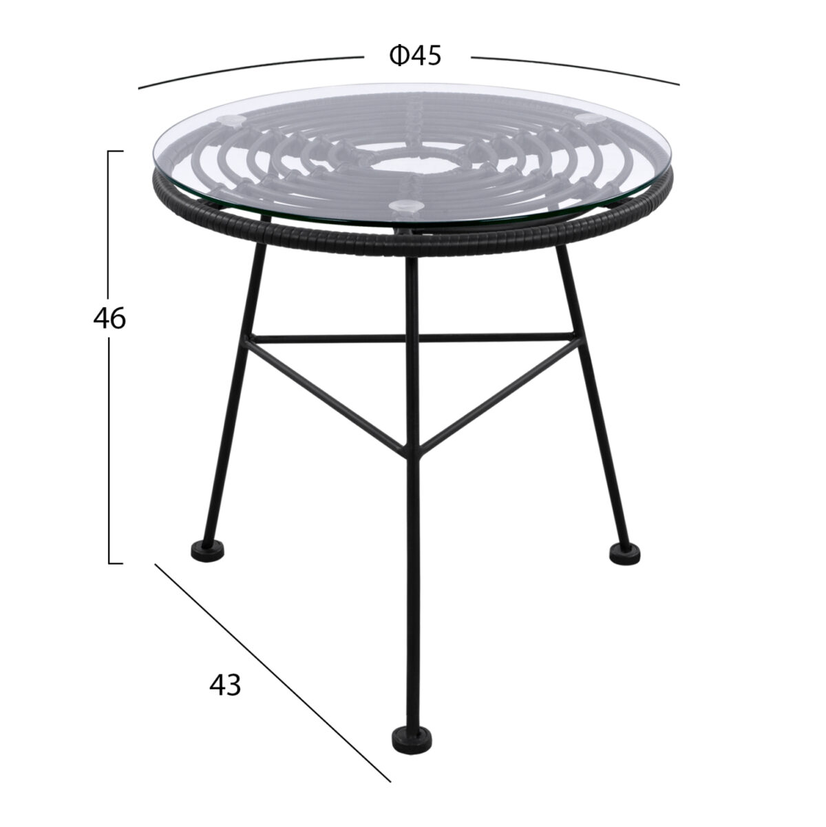 ΤΡΑΠΕΖΙ ΜΕΤΑΛΛΙΚΟ ALLEGRA ΜΕ WICKER ΣΕ ΜΑΥΡΗ ΑΠΟΧΡΩΣΗ ΚΑΙ ΓΥΑΛΙ HM5459.02  Φ45x46εκ - Image 2