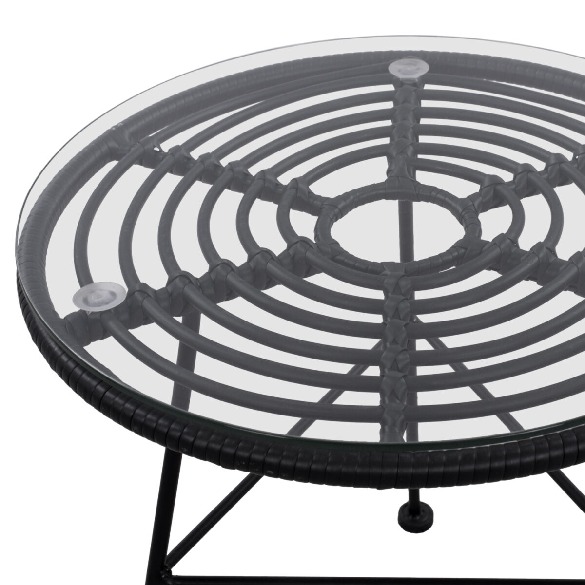 ΤΡΑΠΕΖΙ ΜΕΤΑΛΛΙΚΟ ALLEGRA ΜΕ WICKER ΣΕ ΜΑΥΡΗ ΑΠΟΧΡΩΣΗ ΚΑΙ ΓΥΑΛΙ HM5459.02  Φ45x46εκ - Image 4