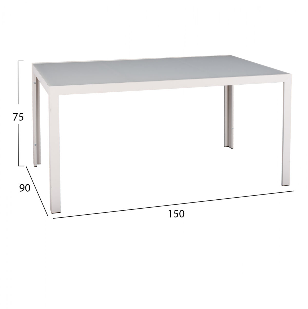 ΤΡΑΠΕΖΙ ΜΕΤΑΛΛΙΚΟ OFER ΟΡΘΟΓΩΝΙΟ ΛΕΥΚΟ ΠΑΓΟΥ ΜΕ ΓΥΑΛΙ HM5767.03 150X90Χ75Υ εκ. - Image 2