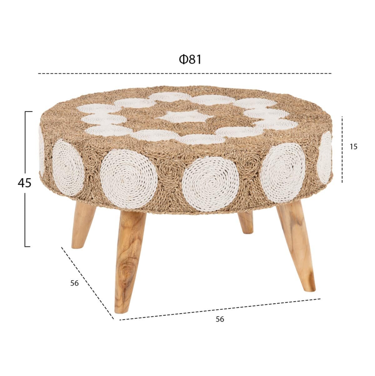ΤΡΑΠΕΖΙ ΣΑΛΟΝΙΟΥ HM7825 ΞΥΛΟ ΤΕΑΚ ΚΑΙ SEAGRASS ΣΕ ΦΥΣΙΚΟ & ΛΕΥΚΟ Φ81x45Υεκ. - Image 2