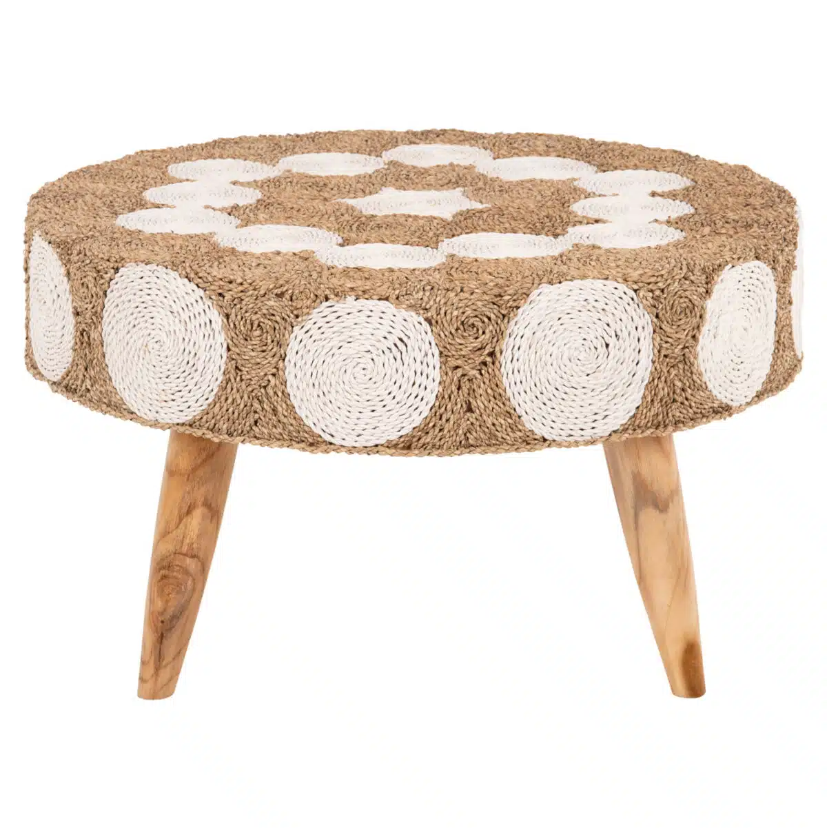 ΤΡΑΠΕΖΙ ΣΑΛΟΝΙΟΥ HM7825 ΞΥΛΟ ΤΕΑΚ ΚΑΙ SEAGRASS ΣΕ ΦΥΣΙΚΟ & ΛΕΥΚΟ Φ81x45Υεκ. - Image 3