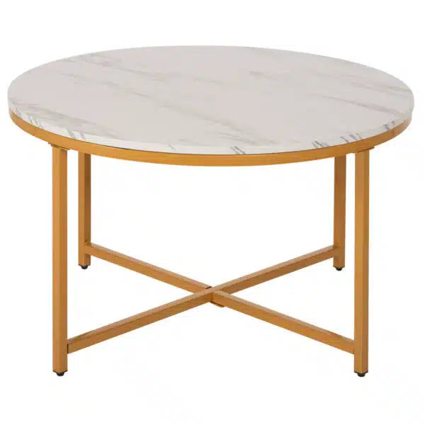 ΤΡΑΠΕΖΙ ΣΑΛΟΝΙΟΥ HM9420.01 WHITE MARBLE ΜΕΛΑΜΙΝΗ-ΧΡΥΣΗ ΜΕΤΑΛΛΙΚΗ ΒΑΣΗ Φ80x48,5Yεκ. - Image 3