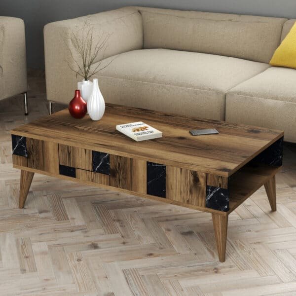 ΤΡΑΠΕΖΙ ΣΑΛΟΝΙΟΥ HM9504.02 ΜΕΛΑΜΙΝΗΣ ΚΑΡΥΔΙ-ΜΑΥΡΟ ΜΑΡΜΑΡΟ 105x60x37.6Υεκ. - Image 3