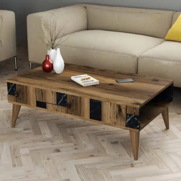 ΤΡΑΠΕΖΙ ΣΑΛΟΝΙΟΥ HM9504.02 ΜΕΛΑΜΙΝΗΣ ΚΑΡΥΔΙ-ΜΑΥΡΟ ΜΑΡΜΑΡΟ 105x60x37.6Υεκ. - Image 3