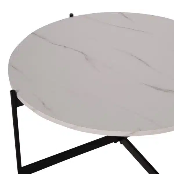ΤΡΑΠΕΖΙ ΣΑΛΟΝΙΟΥ HM9588.05 MDF ΛΕΥΚΟ ΜΑΡΜΑΡΟ-ΜΑΥΡΗ ΜΕΤΑΛΛΙΚΗ ΒΑΣΗ Φ80x45Υεκ. - Image 5