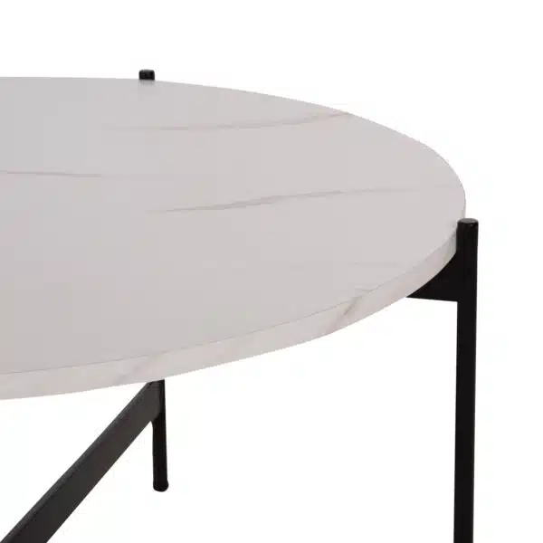 ΤΡΑΠΕΖΙ ΣΑΛΟΝΙΟΥ HM9588.05 MDF ΛΕΥΚΟ ΜΑΡΜΑΡΟ-ΜΑΥΡΗ ΜΕΤΑΛΛΙΚΗ ΒΑΣΗ Φ80x45Υεκ. - Image 6