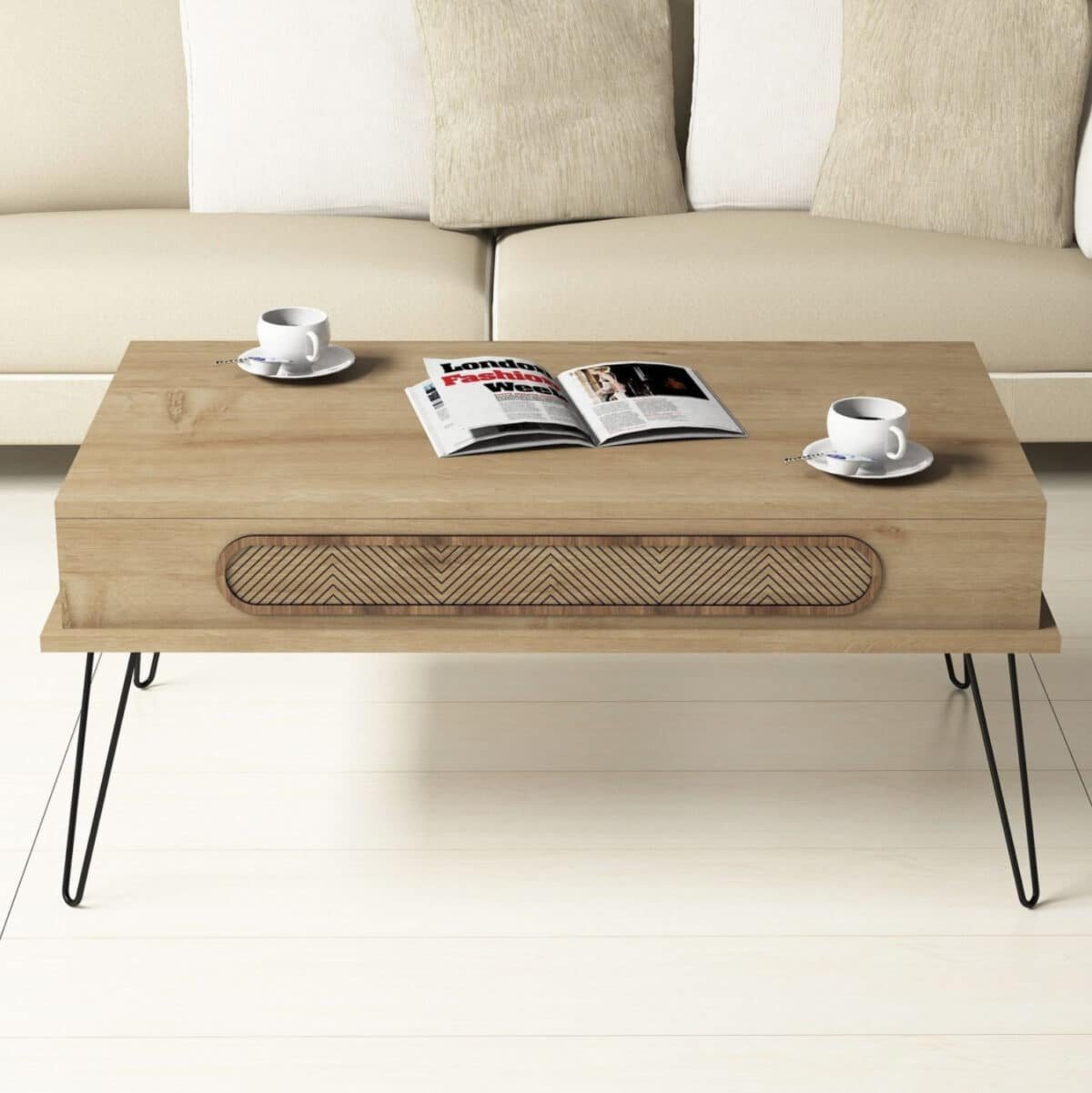 ΤΡΑΠΕΖΙ ΣΑΛΟΝΙΟΥ ΜΕΛΑΜΙΝΗΣ HM9500.01 ΣΕ ΦΥΣΙΚΟ ΟΑΚ-ΜΕΤΑΛΛΙΚΑ ΠΟΔΙΑ 105x56x45.8Υεκ. - Image 4