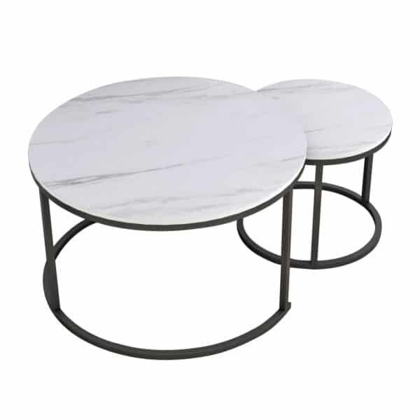 ΤΡΑΠΕΖΙ ΣΑΛΟΝΙΟΥ ΣΕΤ 2ΤΜΧ MDF ΕΦΕ ΛΕΥΚΟ ΜΑΡΜΑΡΟ ΜΕ ΜΑΥΡΑ ΠΟΔΙΑ Φ80κΦ48εκ.HM8763.12 - Image 3