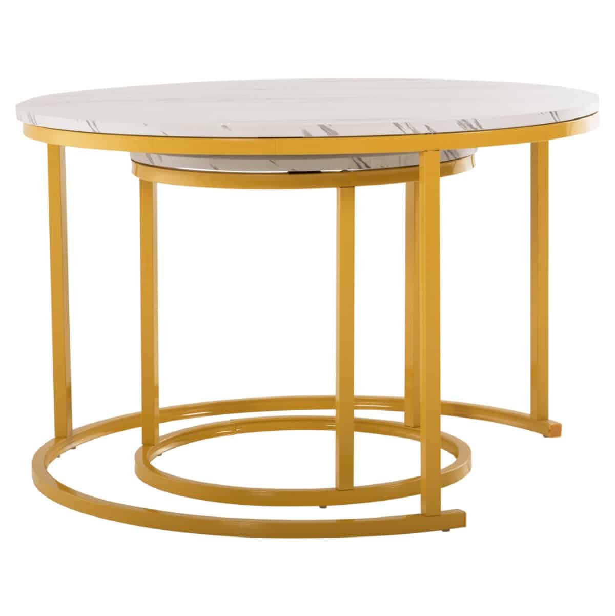 ΤΡΑΠΕΖΙ ΣΑΛΟΝΙΟΥ ΣΕΤ 2ΤΜΧ MDF ΕΦΕ ΛΕΥΚΟ ΜΑΡΜΑΡΟ ΜΕ ΧΡΥΣΑ ΠΟΔΙΑ Φ80 k Φ48εκ.HM8763.11 - Image 4