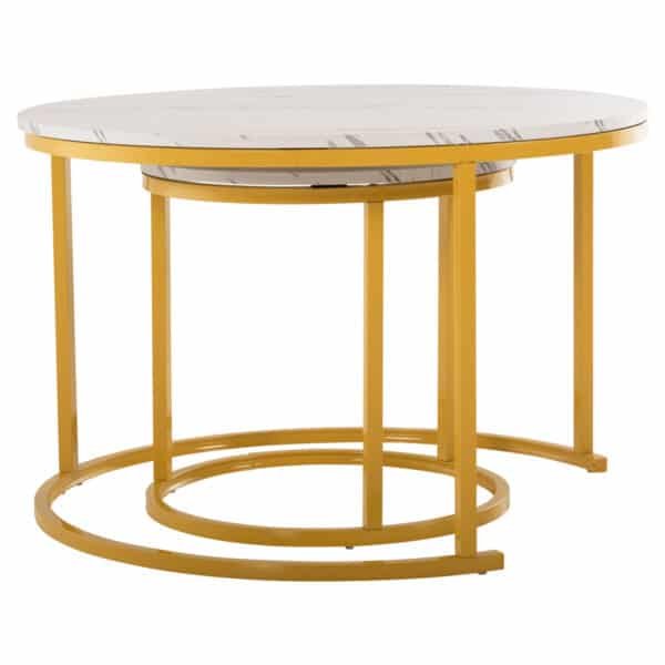 ΤΡΑΠΕΖΙ ΣΑΛΟΝΙΟΥ ΣΕΤ 2ΤΜΧ MDF ΕΦΕ ΛΕΥΚΟ ΜΑΡΜΑΡΟ ΜΕ ΧΡΥΣΑ ΠΟΔΙΑ Φ80 k Φ48εκ.HM8763.11 - Image 4