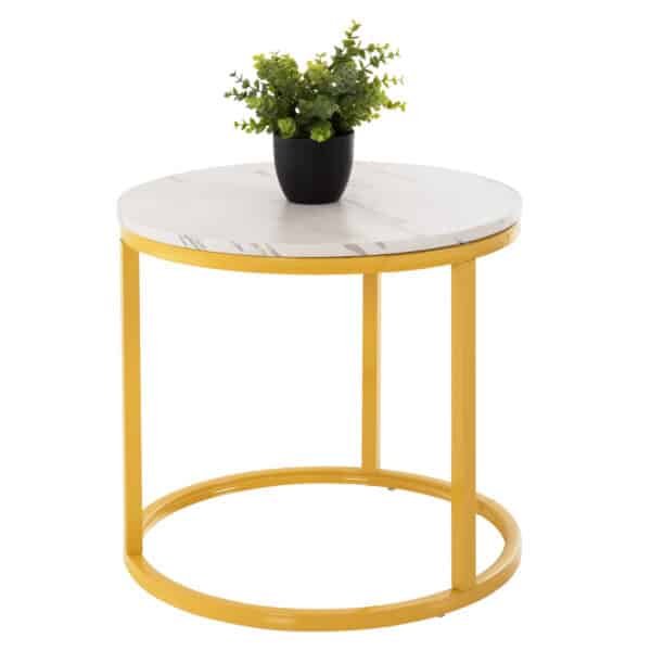 ΤΡΑΠΕΖΙ ΣΑΛΟΝΙΟΥ ΣΕΤ 2ΤΜΧ MDF ΕΦΕ ΛΕΥΚΟ ΜΑΡΜΑΡΟ ΜΕ ΧΡΥΣΑ ΠΟΔΙΑ Φ80 k Φ48εκ.HM8763.11 - Image 6