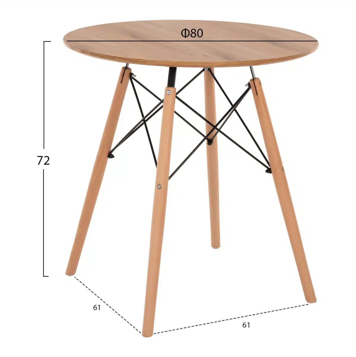 ΤΡΑΠΕΖΙ MINIMAL ΣΤΡΟΓΓΥΛΟ HM0059.04 MDF ΣΕ ΦΥΣΙΚΟ-ΠΟΔΙΑ ΟΞΙΑΣ ΦΥΣΙΚΟ Φ80Χ72Υεκ. - Image 2