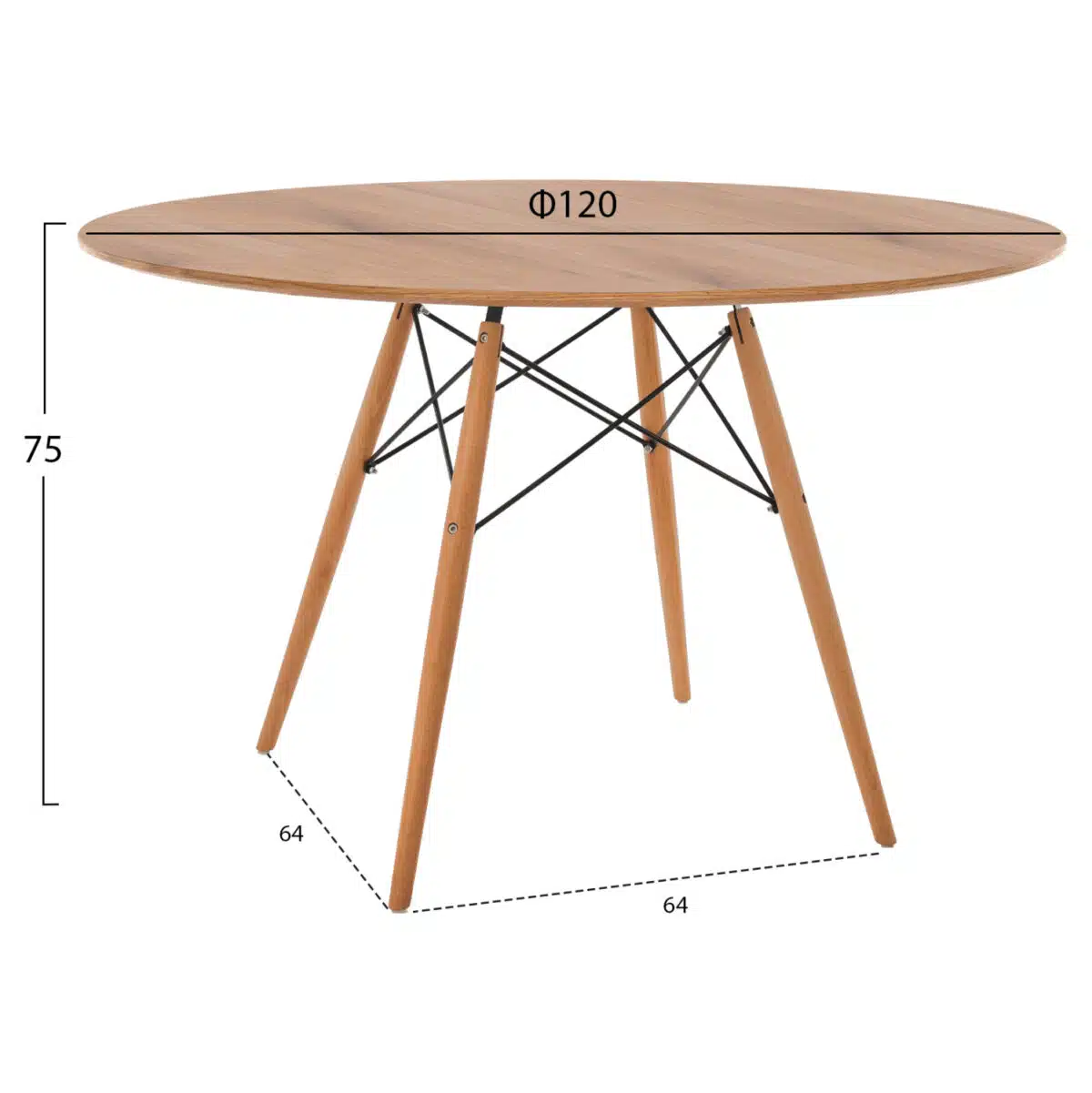 ΤΡΑΠΕΖΙ MINIMAL ΣΤΡΟΓΓΥΛΟ HM8454.04 MDF ΣΕ ΦΥΣΙΚΟ-ΠΟΔΙΑ ΟΞΙΑΣ ΣΕ ΦΥΣΙΚΟ Φ120Χ75Υεκ. - Image 2