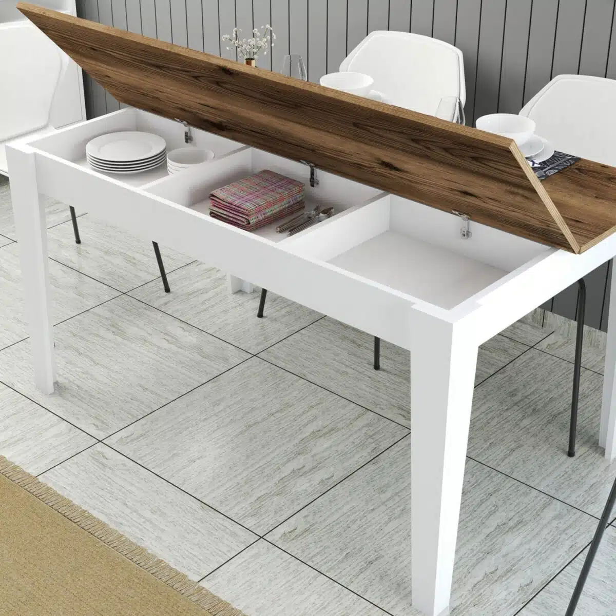 ΤΡΑΠΕΖΙ ΤΡΑΠΕΖΑΡΙΑΣ STANDARD HM9507.07 ΜΕΛΑΜΙΝΗ ΛΕΥΚΗ-ΚΑΡΥΔΙ ΜΕ ΑΠΟΘ.ΧΩΡΟ 145x88x75Yεκ. - Image 5